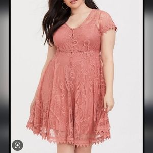 Pink lace button-front dress